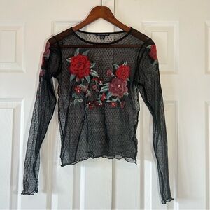 American Eagle Outfitters Floral Embroidered Mesh Top